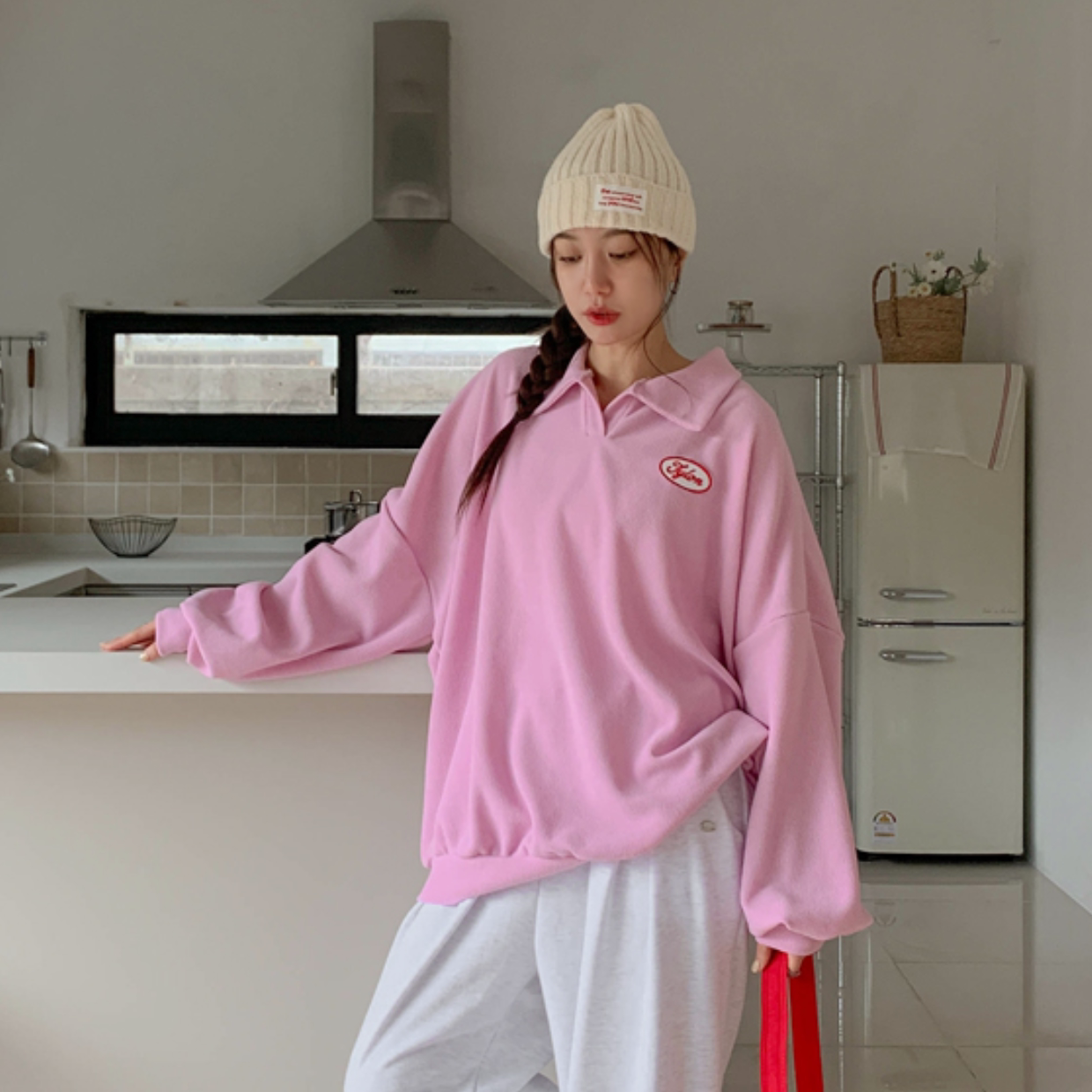 韩国特大码女装胖mm春装新品时尚小字母图案翻领宽松休闲卫衣0228