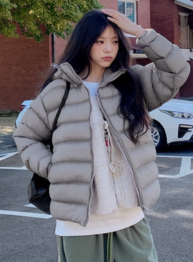 韩国代购大码女装胖mm冬装新品时尚晕染色压纹连帽保暖轻薄棉衣10