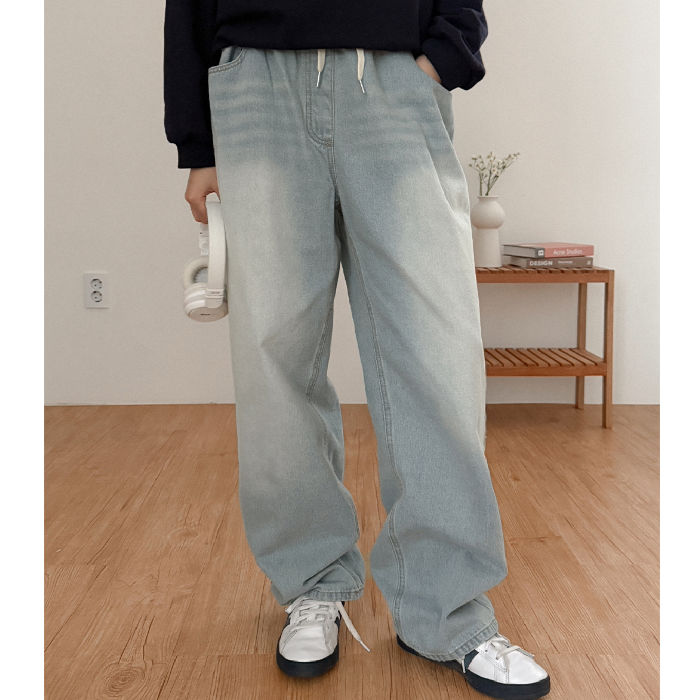 韩国大码女装胖mm春装新品时尚磨白抽带松紧腰宽松直筒牛仔裤0118,女装/女士精品,大码裤装,淘宝优惠券,粉丝福利购,淘宝优惠卷