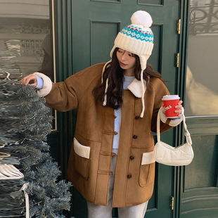 特大码 时尚 女装 新品 翻领保暖毛绒里休闲外套1219 胖mm冬装 韩国代购