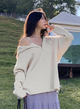 韩国特大码女装胖mm秋装新品时尚纯色半开襟连帽宽松针织毛衣1015