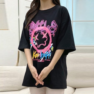 新品 時(shí)尚 女裝 卡通涂鴉字母圖案短袖 休閑T恤727 胖mm夏裝 韓國(guó)特大碼