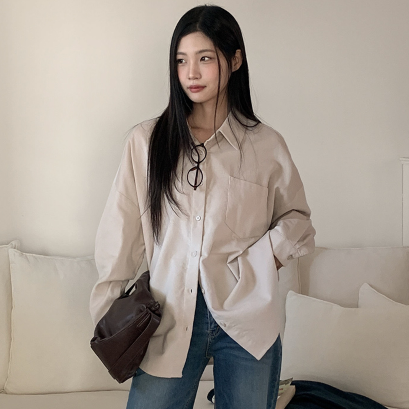 韩国特大码女装胖mm秋装新品时尚小字母贴标宽松条绒休闲衬衫1015