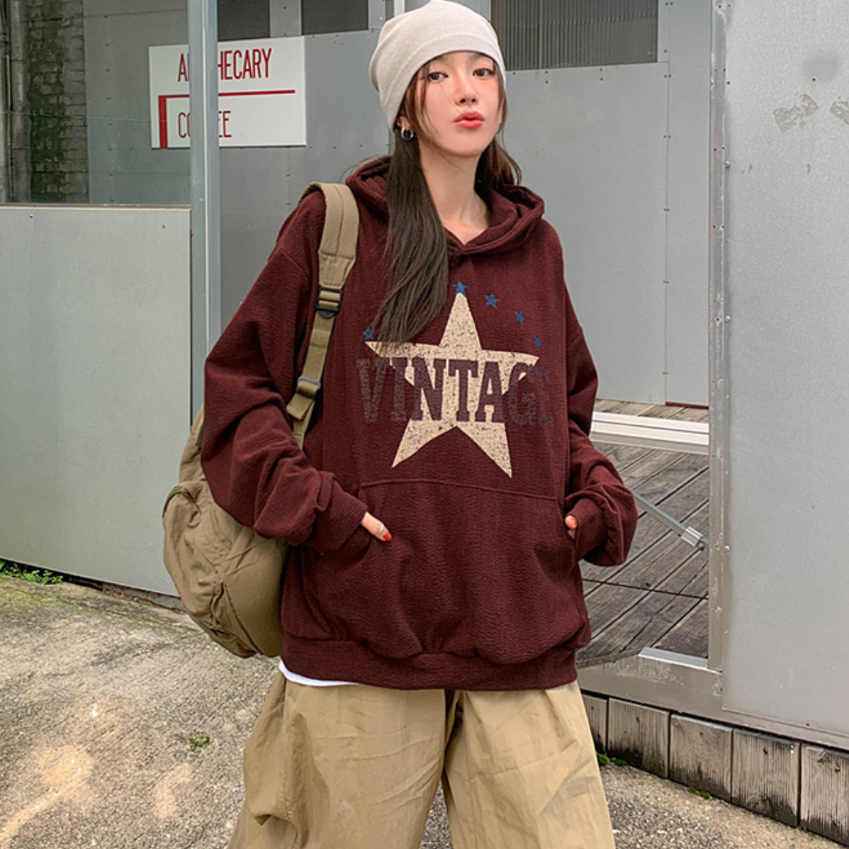 韩国特大码女装胖mm秋装新品时尚五角星字母图案连帽休闲卫衣1023