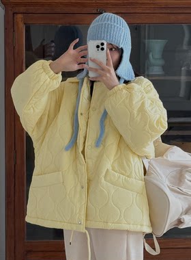 韩国代购特大码女装胖mm冬装新品靓丽纯色压纹保暖毛绒里棉衣1019
