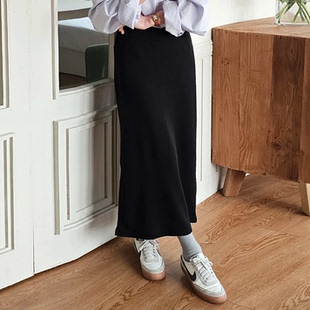 韩国代购大码女装胖mm春装新品时尚纯色舒适高弹显瘦针织半裙0301