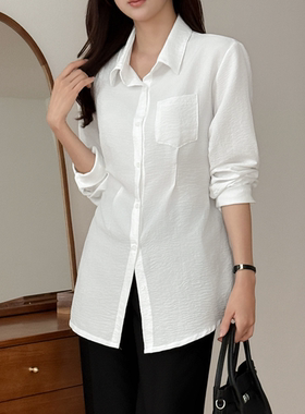 韩国特大码女装胖mm秋装新品靓丽纯色后系带通勤甜美长袖衬衫905