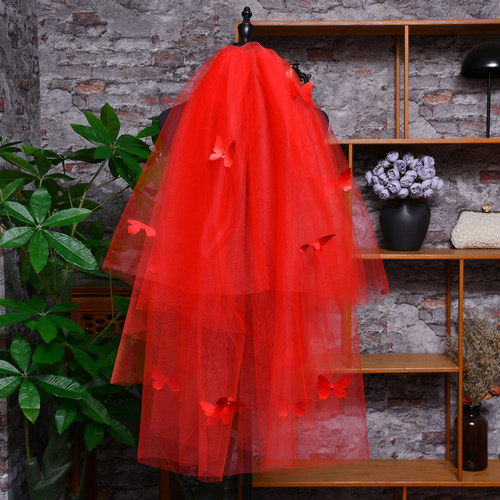 新娘头纱领证结婚红色超仙森系