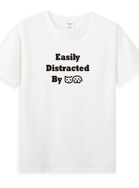 EASILY DISTRACTED BY CATSDOGS纯棉短袖T恤字母简约款 男女