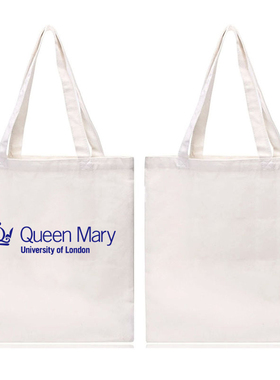 伦敦大学玛丽女王学院纪念品QMUL购物袋帆布包环保袋中号拉链款