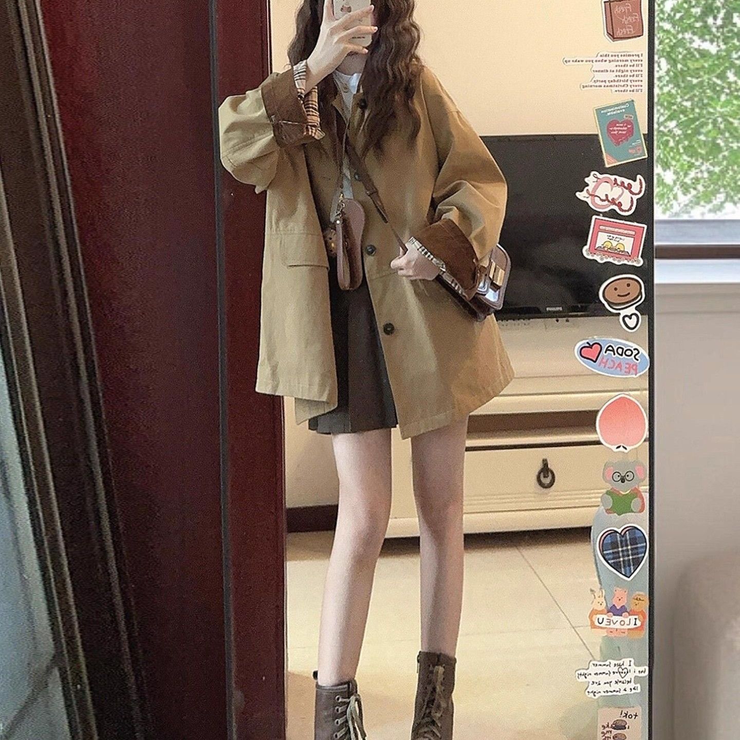 卡其色中长款风衣外套女巨好看的