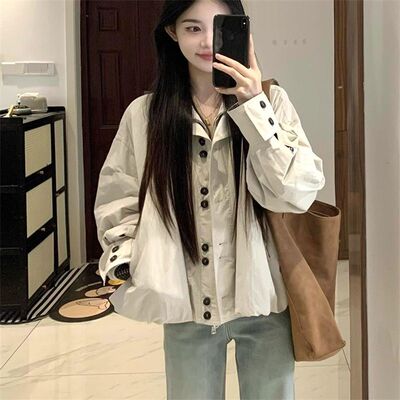 早秋韩系花苞立领外套女款秋季新款网红爆款宽松工装短款风衣夹克