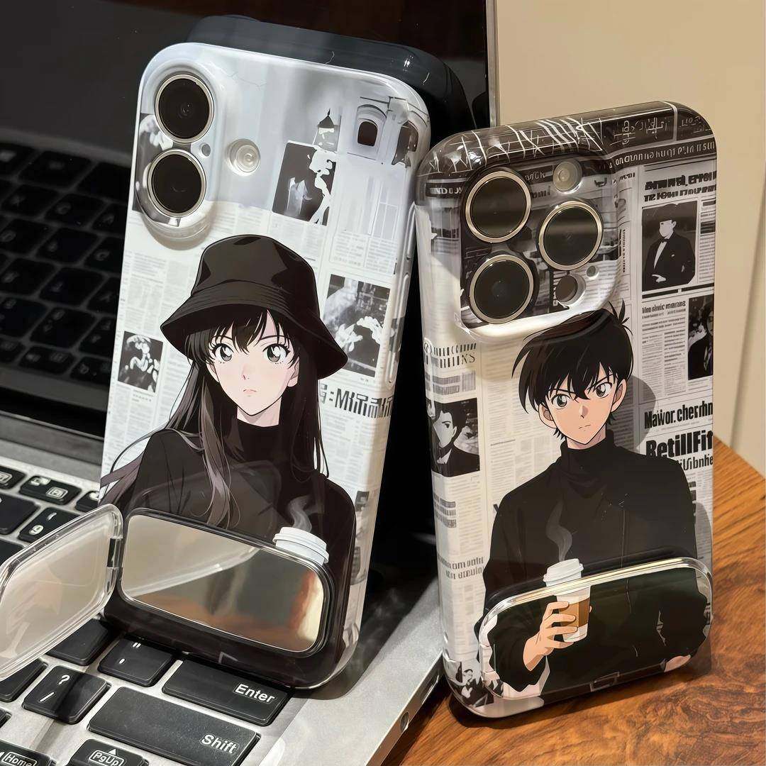 报纸小兰新一镜子支架适用苹果16promax手机保护壳华为mate70新款p80pro男女荣耀NOVA14小米15OPPOReno13vivo,3C数码配件,手机保护套/壳,淘宝优惠券,粉丝福利购,淘宝优惠卷