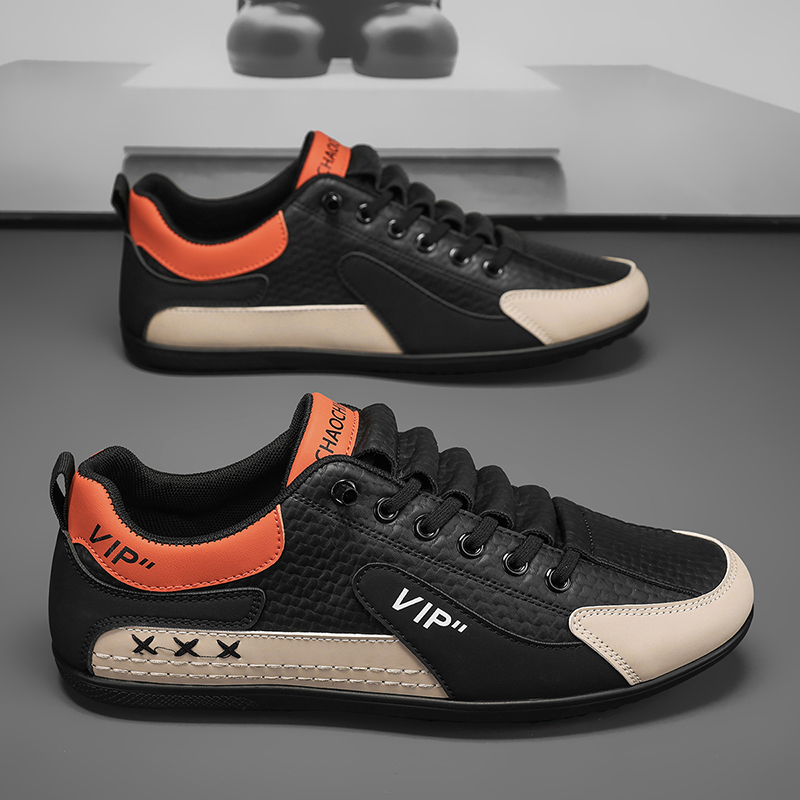 男鞋秋季2025新款软底运动休闲板鞋一脚蹬皮面黑色防水工作豆豆鞋