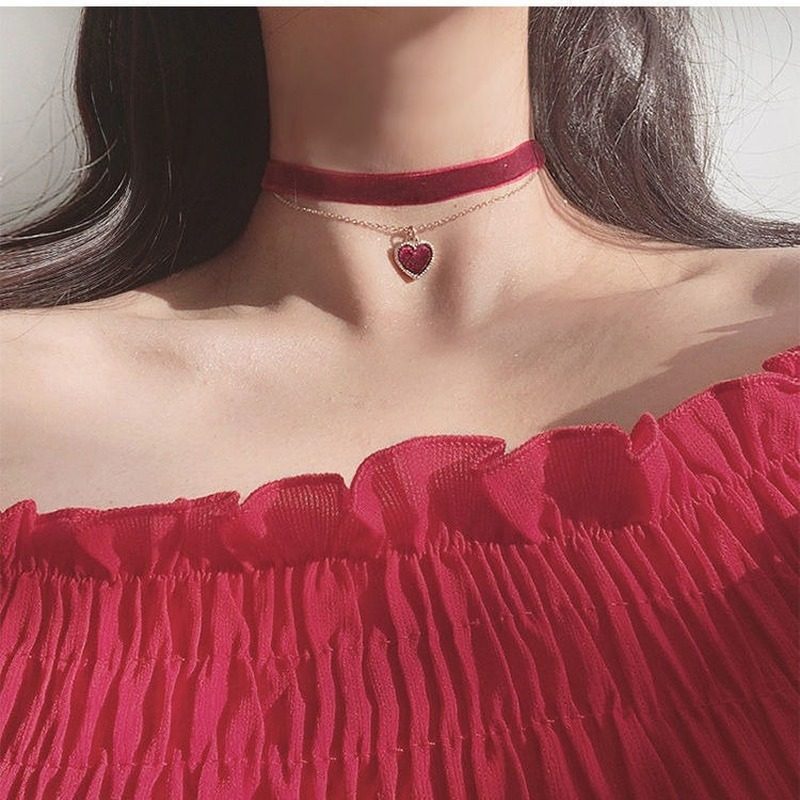 合金锁骨链少女心choker双项链