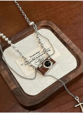 简约复古相机项链复古咖色相机吊