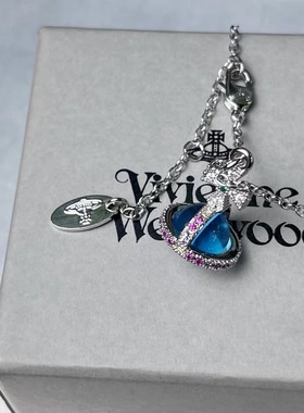 合金玻璃吊坠orb土星项链