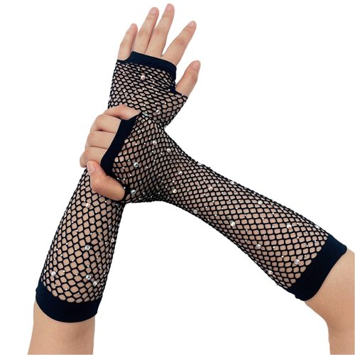 烫钻防晒袖套派对渔网手套欧美镶