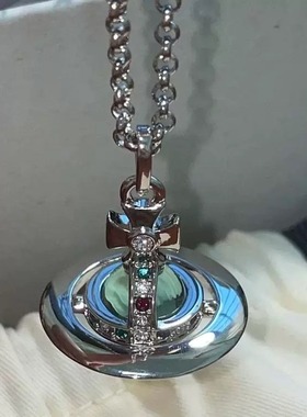 合金玻璃吊坠大号立体土星球项链