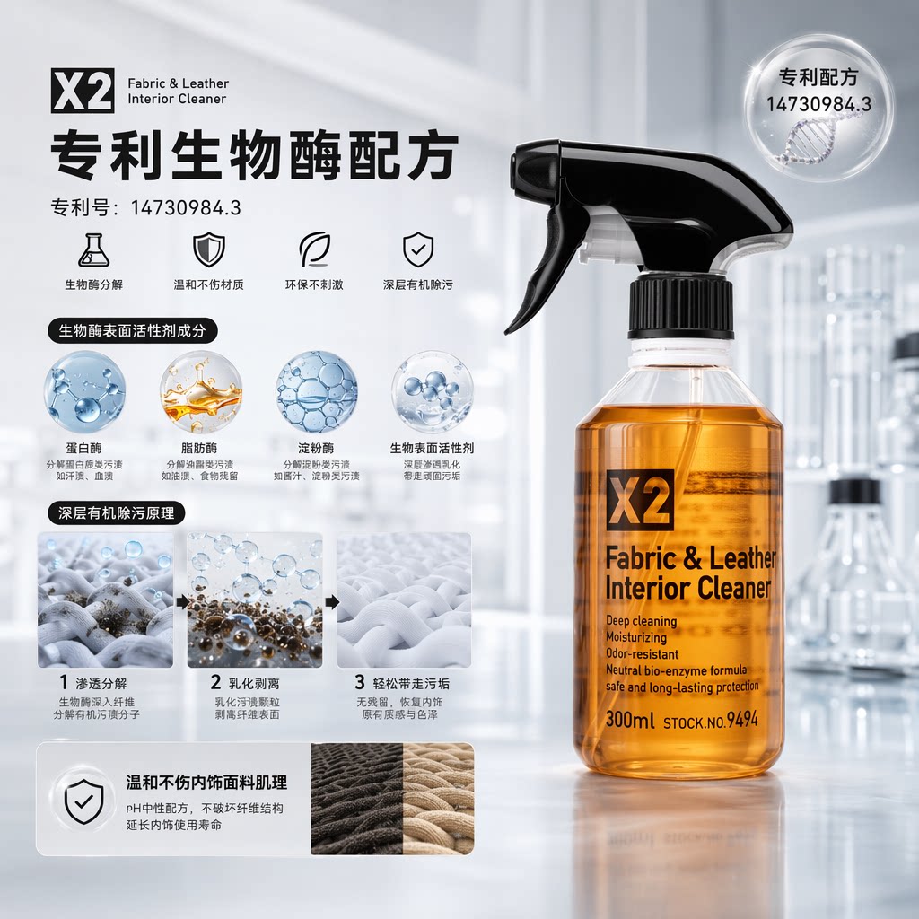 韩国 EXQ 温和不伤材质有机专利配方X2 生物酶多效汽车内饰清洁剂