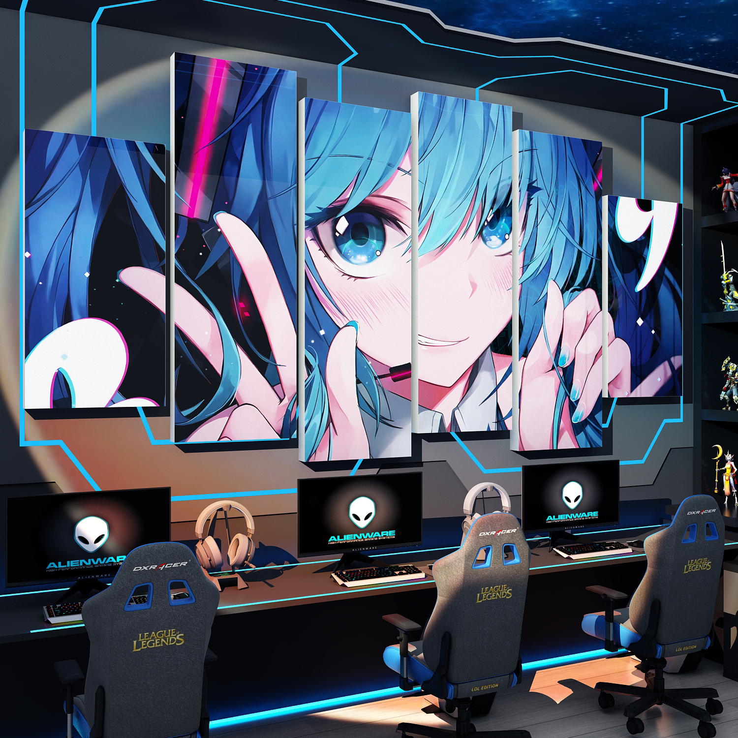 初音未来二次元电竞馆防水墙贴