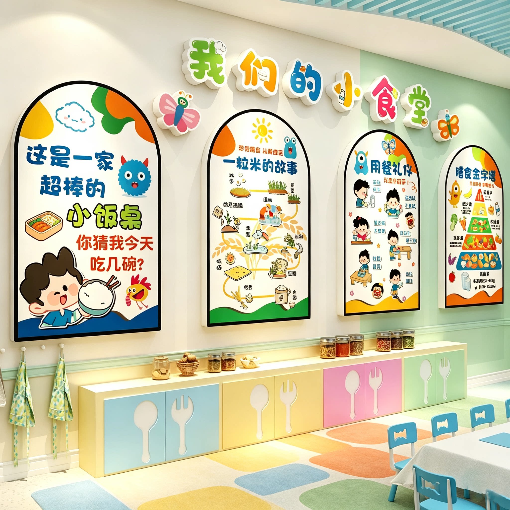 幼儿园小饭桌食堂餐厅文化墙贴