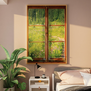 网红假窗户卧室床头布置墙面装饰仿真民宿氛围出租房间贴画3d立体