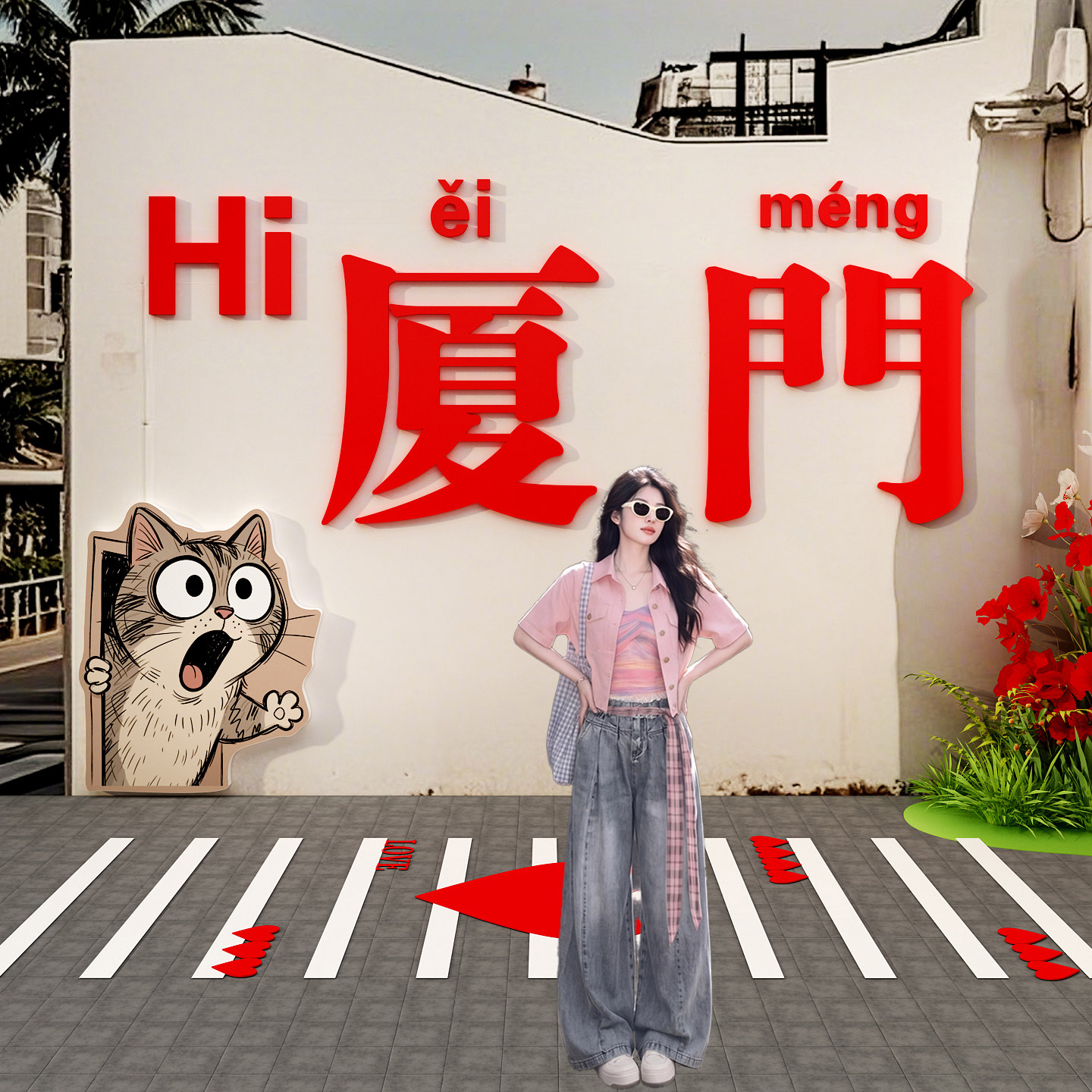 2026网红布置厦门贴纸打卡墙面户室外小院城市地名标装饰形象造景