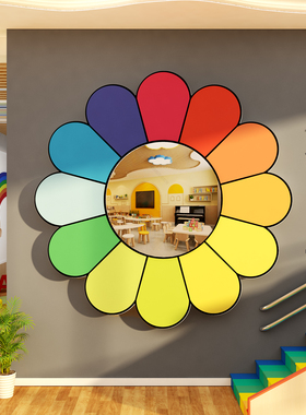 幼儿园环创主题成品墙面装饰太阳花多巴胺网红夸哈镜子贴纸托管班