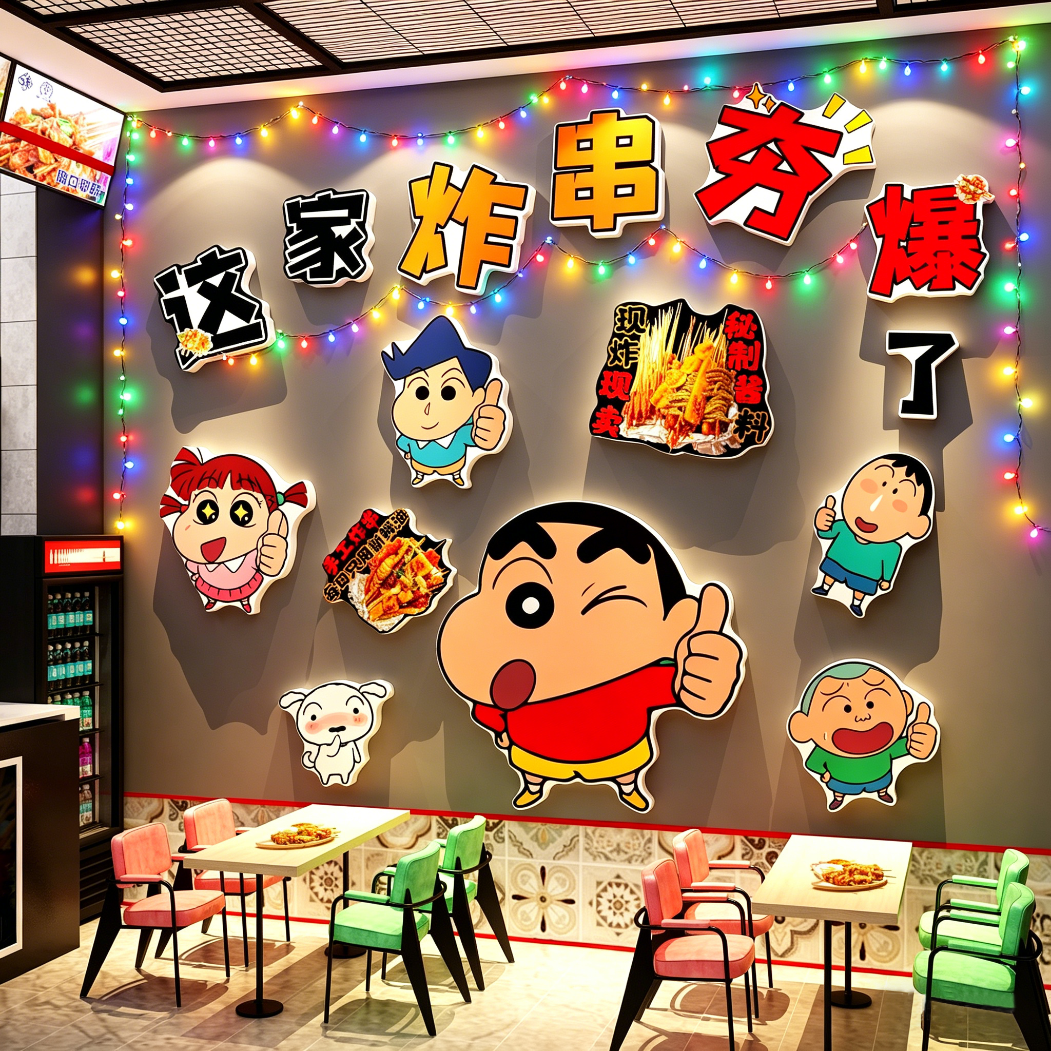 网红炸串店烧烤店餐饮门店墙贴