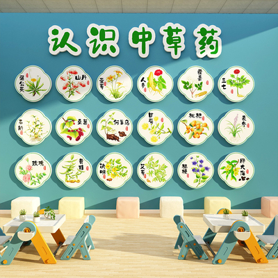 中草药医馆标本展示氛围布置幼儿园墙面装饰文化环创形象贴纸挂画