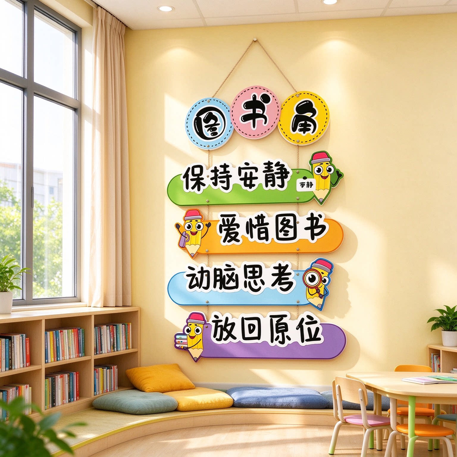 图书角布置装饰幼儿童园阅读区文化墙贴环创绘本馆托管班机构形象