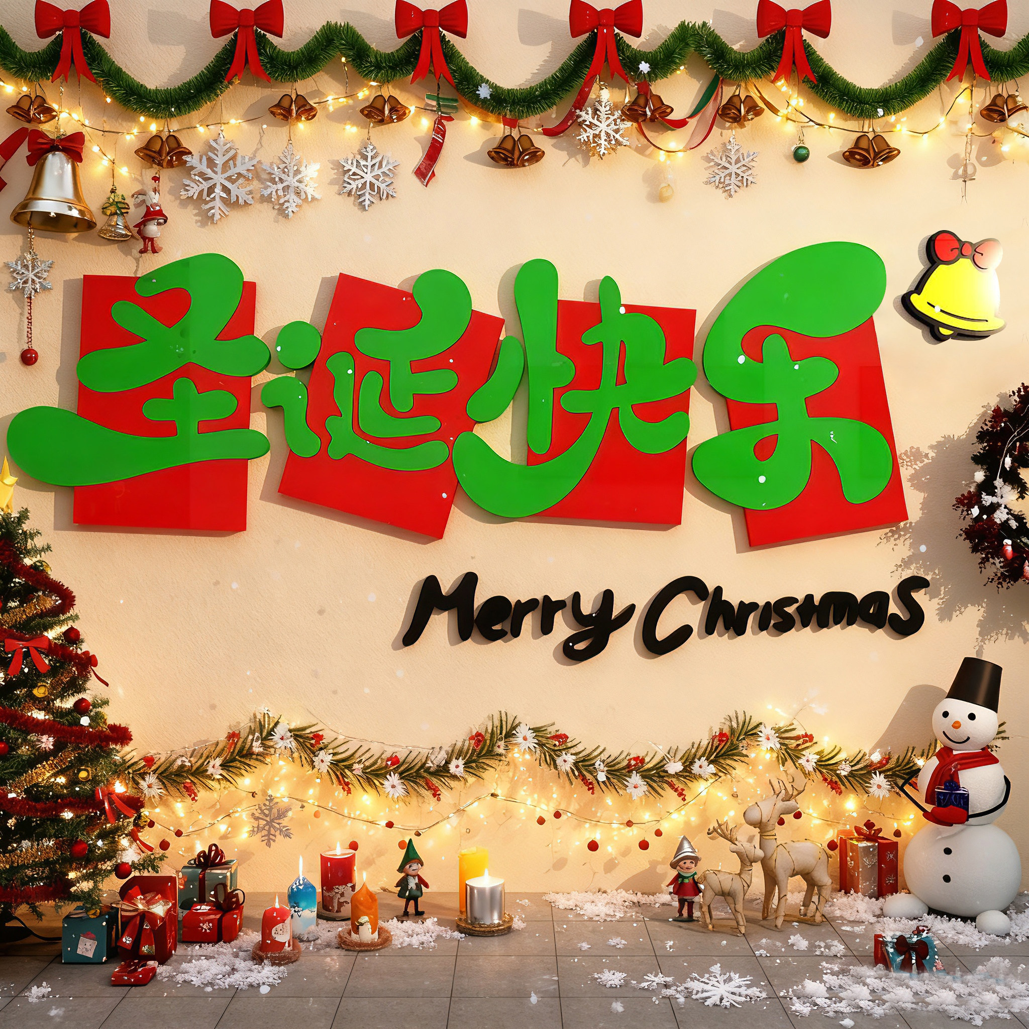 圣诞节快乐3d立体字老人主题墙面装饰户外网红打卡拍照区布置氛围