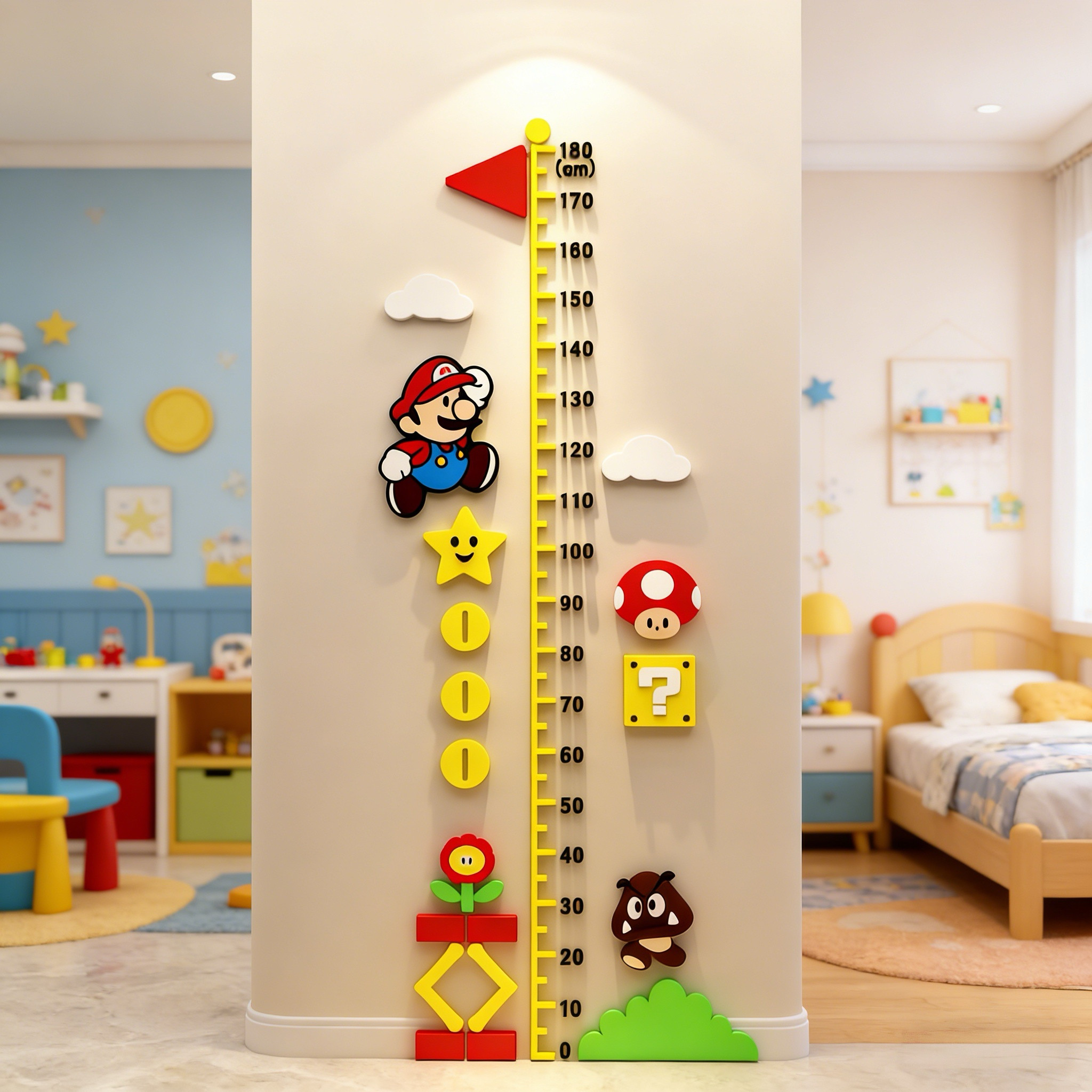 马里奥身高测量贴画儿童房间墙面装饰布置床头背景3d立体亚克力宝