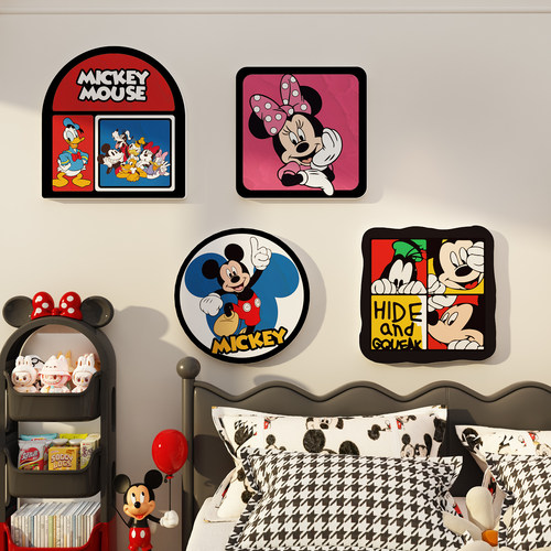 儿童房间布置卧室米奇床头背景墙面装饰贴纸画亚克力3d立体多巴胺