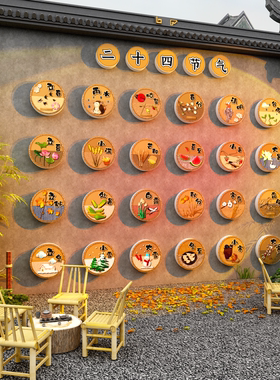 小庭院24二十四节气文化围炉煮茶室氛围布置造场背景墙面装饰挂画