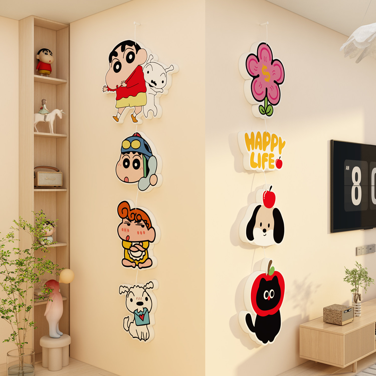 电视机背景墙面装饰高级感转角客厅亚克力3d立体贴多巴胺蜡笔小新