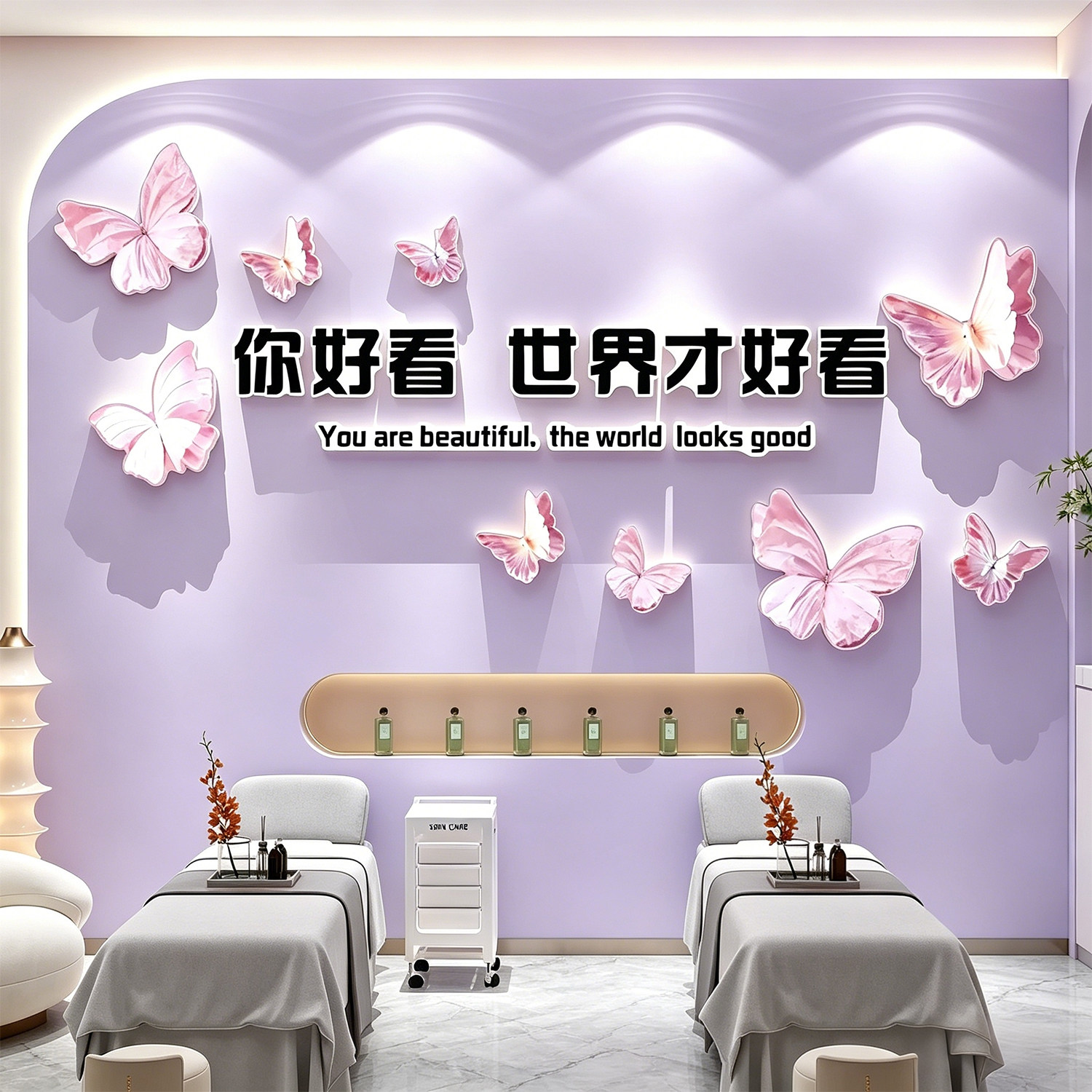 网红美容院蝴蝶形象墙贴