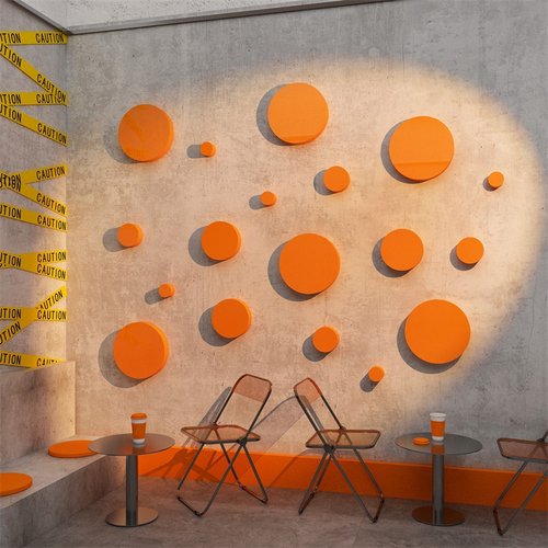 网红打卡布置奶茶咖啡店墙壁面贴爱马仕橙色软装饰多巴胺亚克力3d