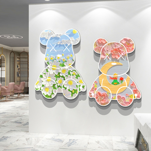 网红理发店铺墙面装饰品美廊暴力熊创意贴纸挂画吧台形象背景摆件