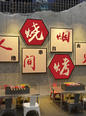 网红打卡烧烤肉店创意墙面氛围布置装饰文化工业餐饮壁画市井风格