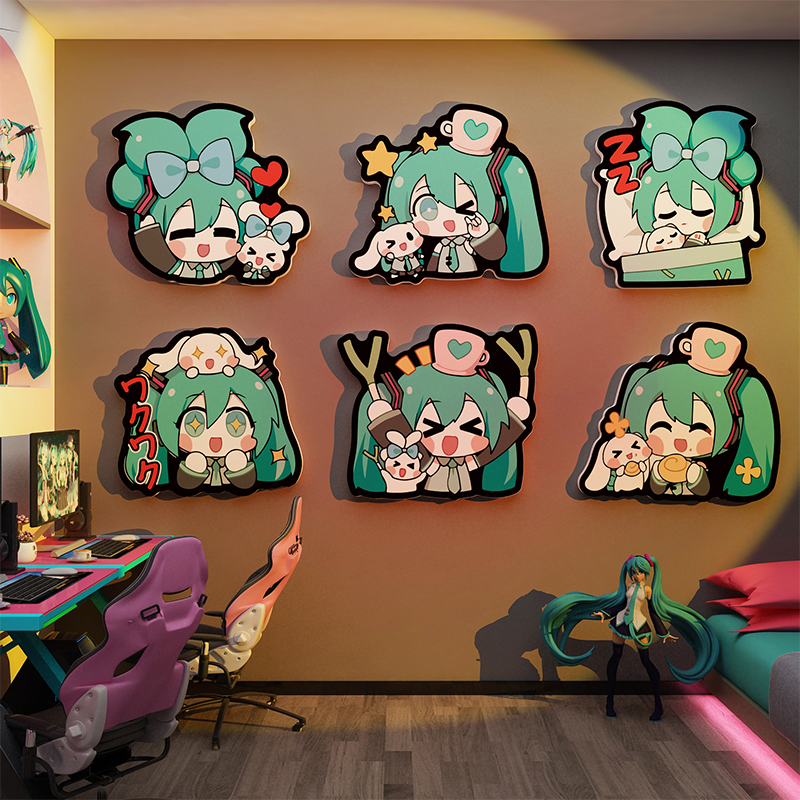 初音未来二次元挂画电脑竞房间布置装饰卧室动漫墙面贴纸海报背景