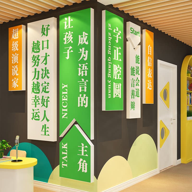 口才班教室布置环创装饰播音舞台主持人背景机构文化墙面纸幼儿园图片