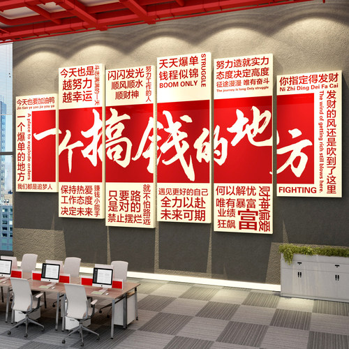 办公室墙面装饰企业文化氛围布置电商销售司进门形象励志标语搞钱