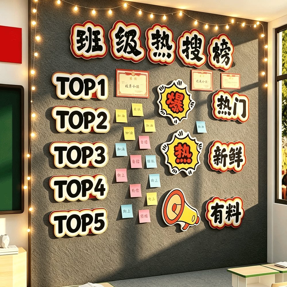 班级热搜榜文化墙贴教室布置装饰初高三开小新学期黑板报毛毡氛围