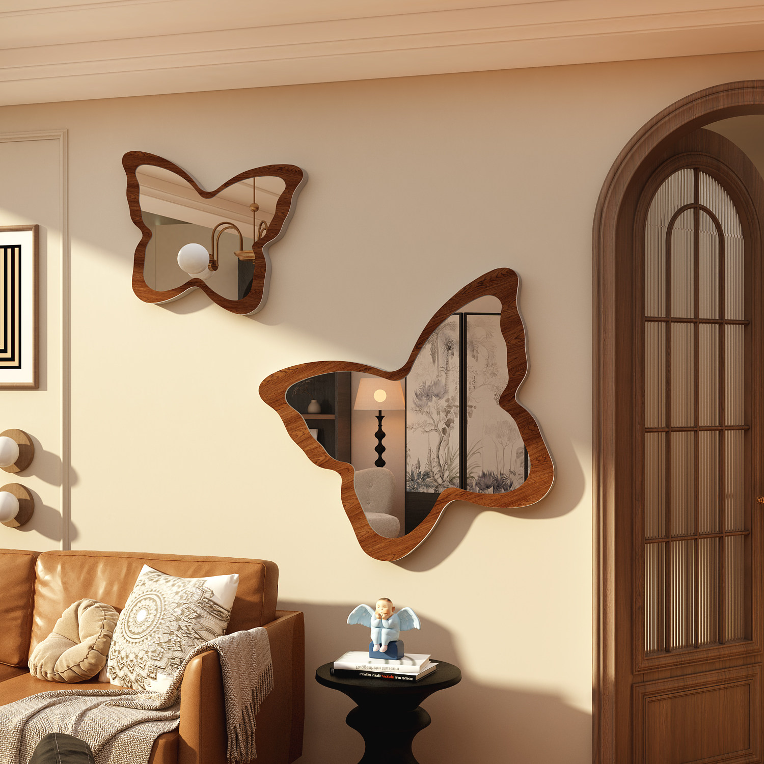 客厅蝴蝶镜子改造自粘沙发电视机背景墙贴装饰画亚克力3d立体布置