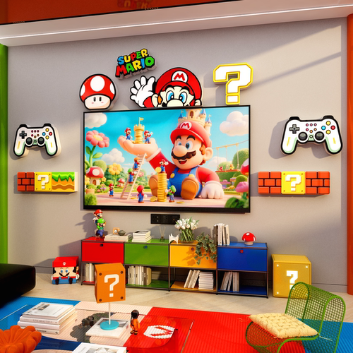 2026新款客厅电视机背景墙面装饰挂件超级玛丽马里奥3d立体贴纸画