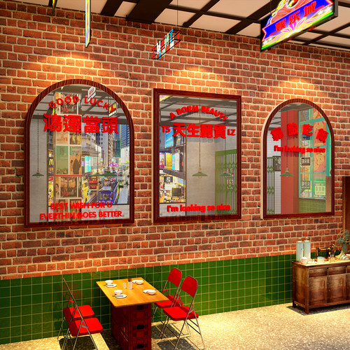 市井风格镜子烧烤火锅店墙面装饰复古80年代怀旧物件餐饮网红打卡