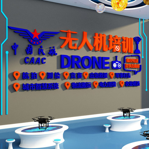 无人机发展示史文化墙面贴画科技主题教室装饰培训机构背景布置