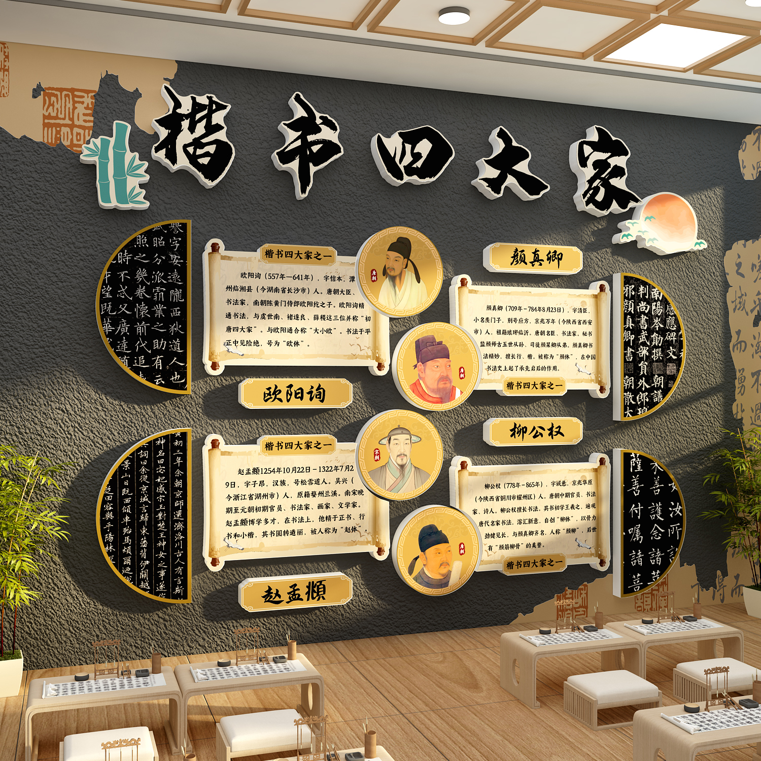 楷书四大家文化书法教室墙面装饰氛围布置贴环创作品展示班级挂画
